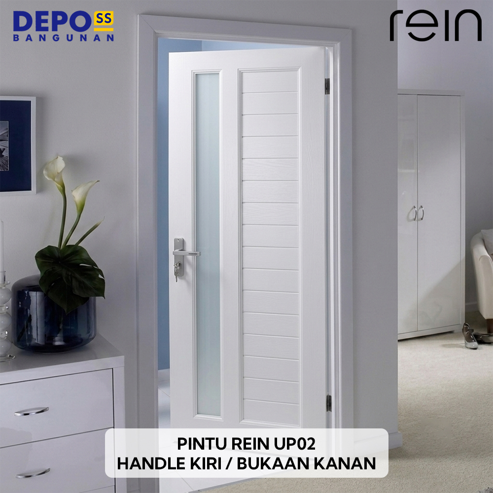 Pintu Kamar Mandi WC Toilet Rein UP02 UPVC Kaca Putih Bukaan Kanan