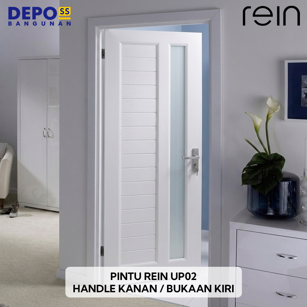 Pintu Kamar Mandi WC Toilet Rein UP02 UPVC Kaca Putih Bukaan Kiri