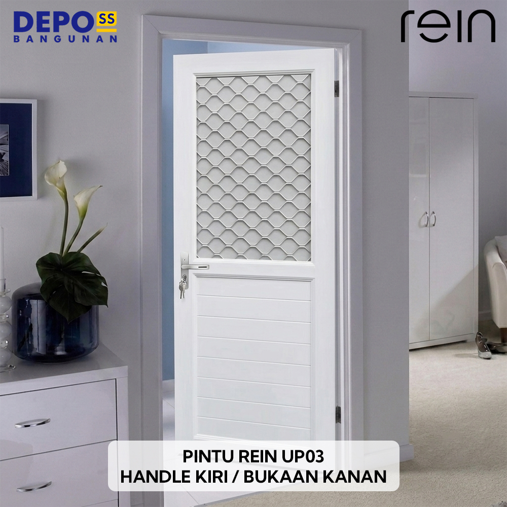 Pintu Kamar Mandi WC Toilet Rein UP03 UPVC Kaca Putih Bukaan Kanan