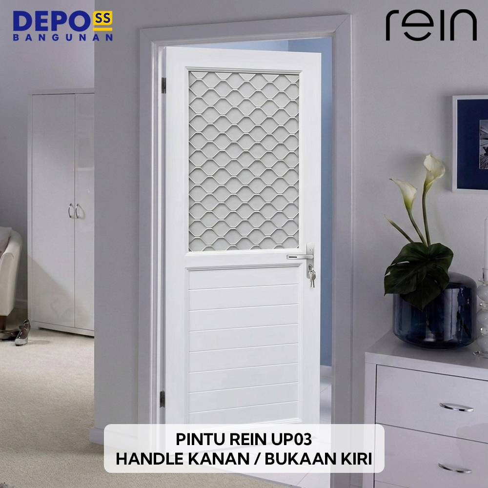 Pintu Kamar Mandi WC Toilet Rein UP03 UPVC Kaca Putih Bukaan Kiri