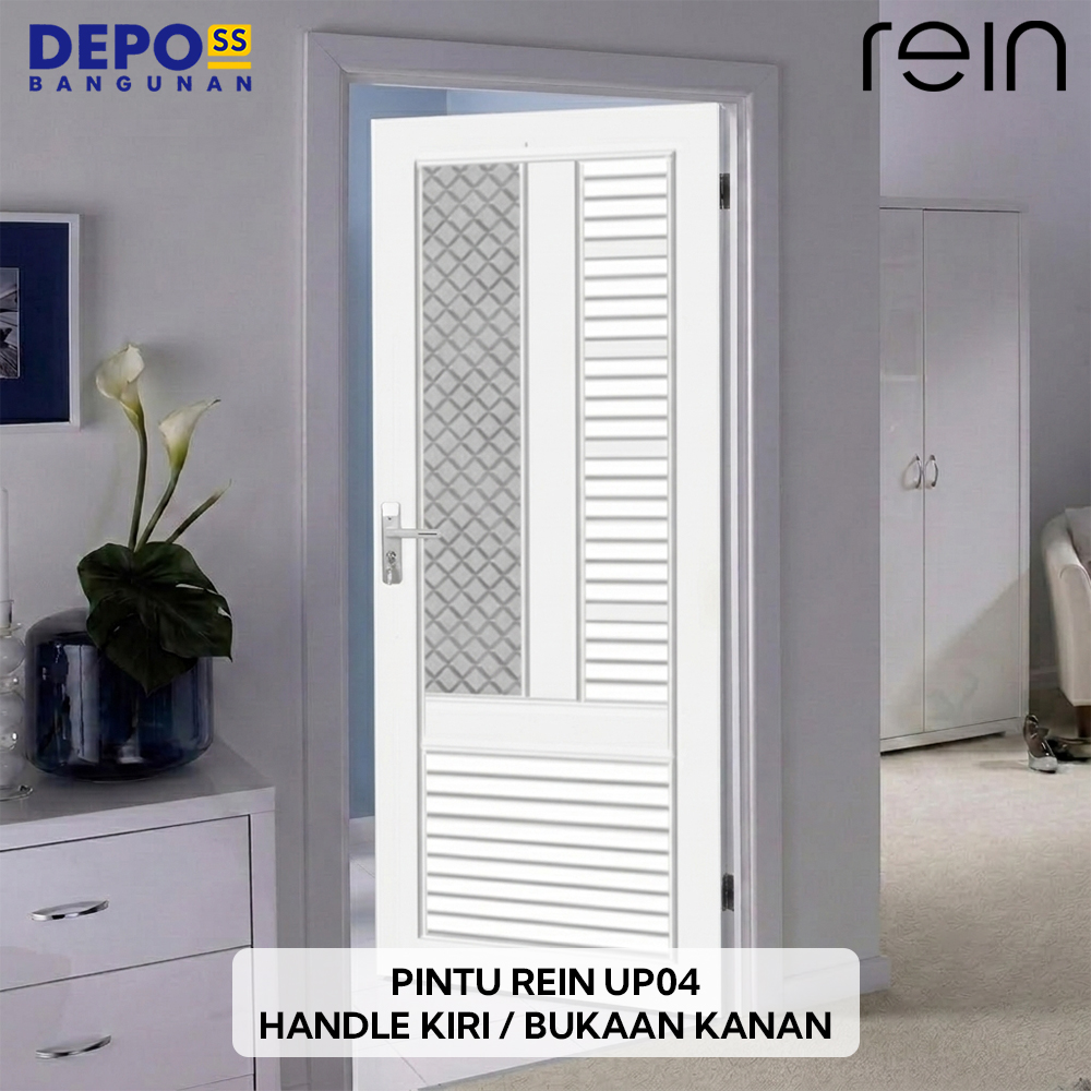 Pintu Kamar Mandi WC Toilet Rein UP04 UPVC Kaca Putih Bukaan Kanan