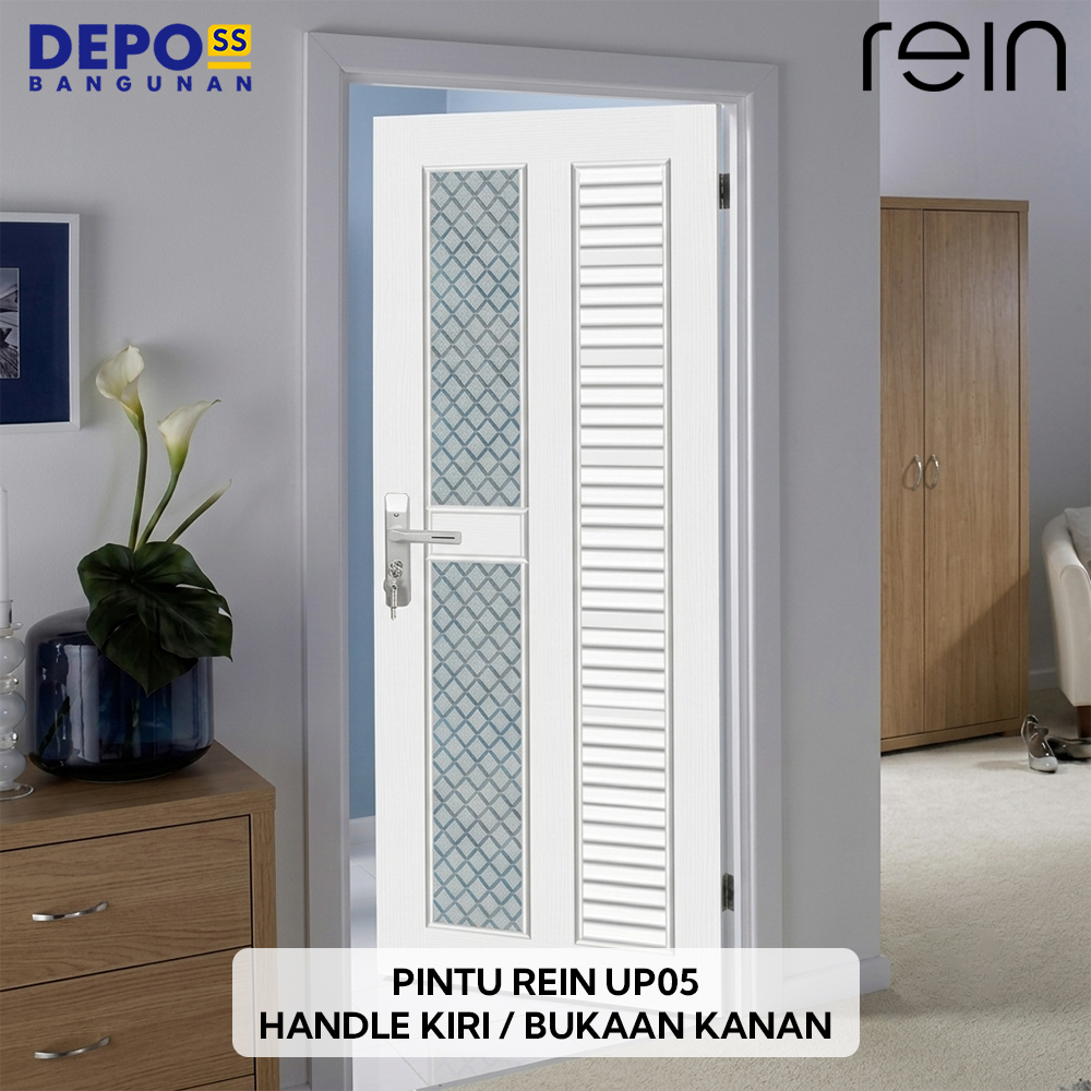 Pintu Kamar Mandi WC Toilet Rein UP05 UPVC Kaca Putih Bukaan Kanan