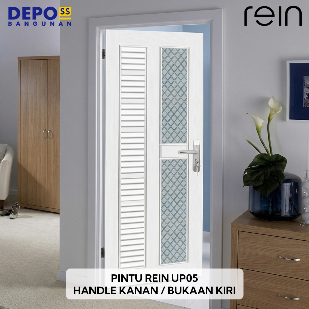 Pintu Kamar Mandi WC Toilet Rein UP05 UPVC Kaca Putih Bukaan Kiri