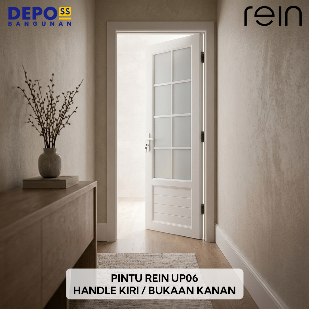 Pintu Kamar Mandi WC Toilet Rein UP06 UPVC Kaca Putih Bukaan Kanan