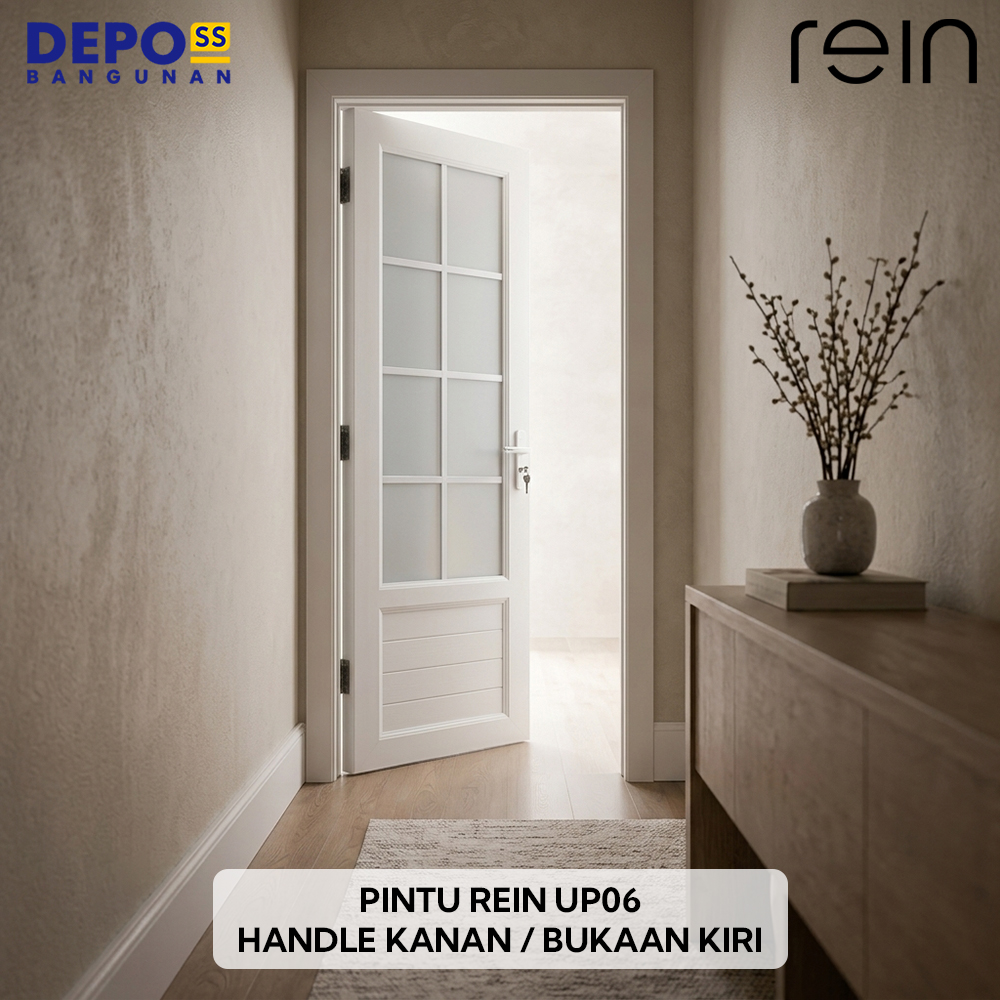 Pintu Kamar Mandi WC Toilet Rein UP06 UPVC Kaca Putih Bukaan Kiri