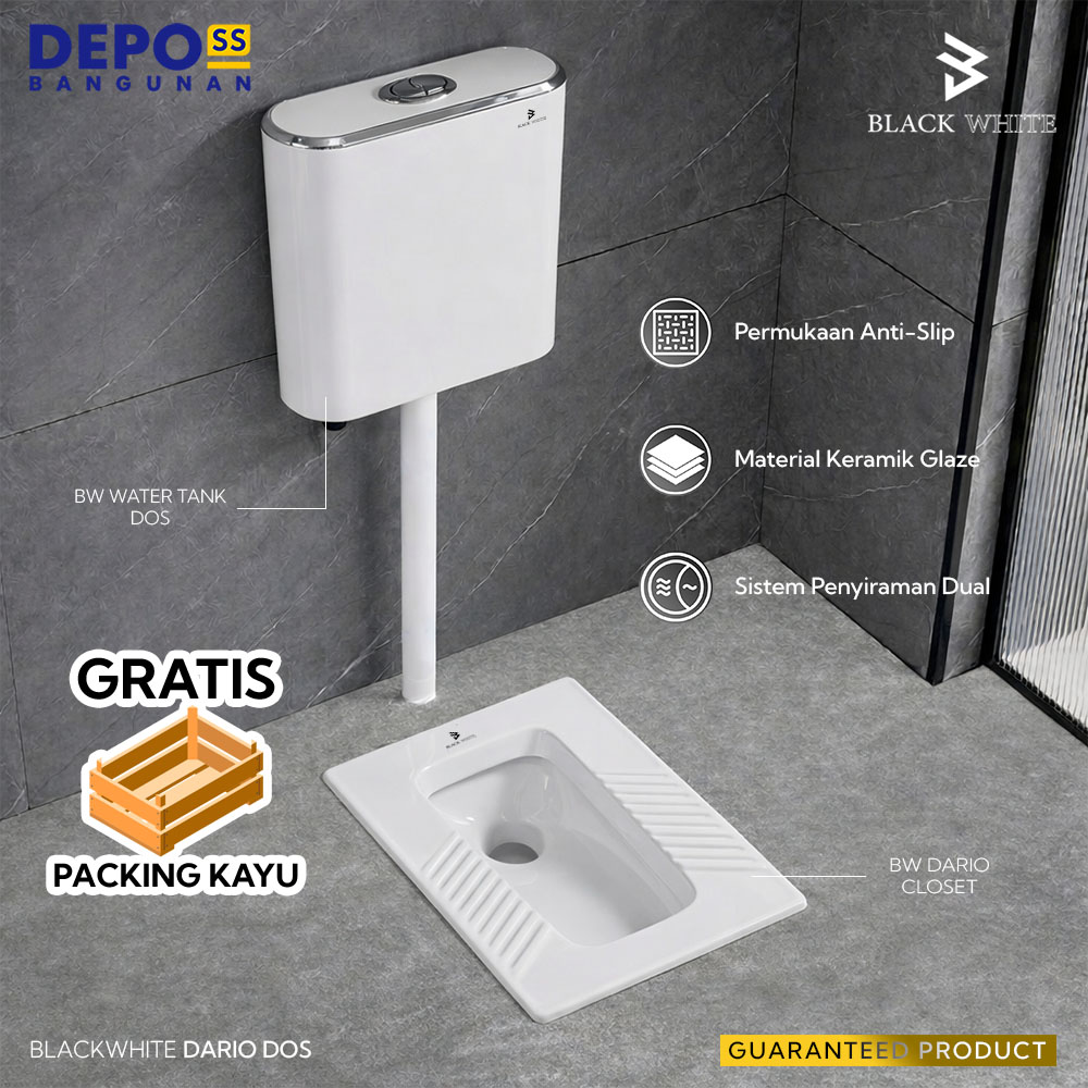Kloset Jongkok Modern Flush Blackwhite Dario Dos Full Set