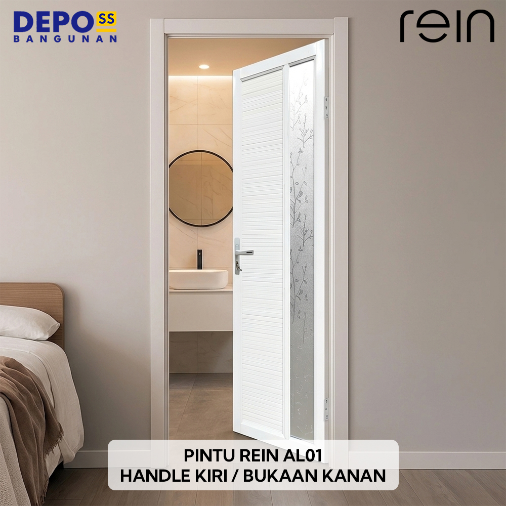 Pintu Kamar Mandi WC Toilet Rein AL01 Aluminium Kaca Putih Bukaan Kanan