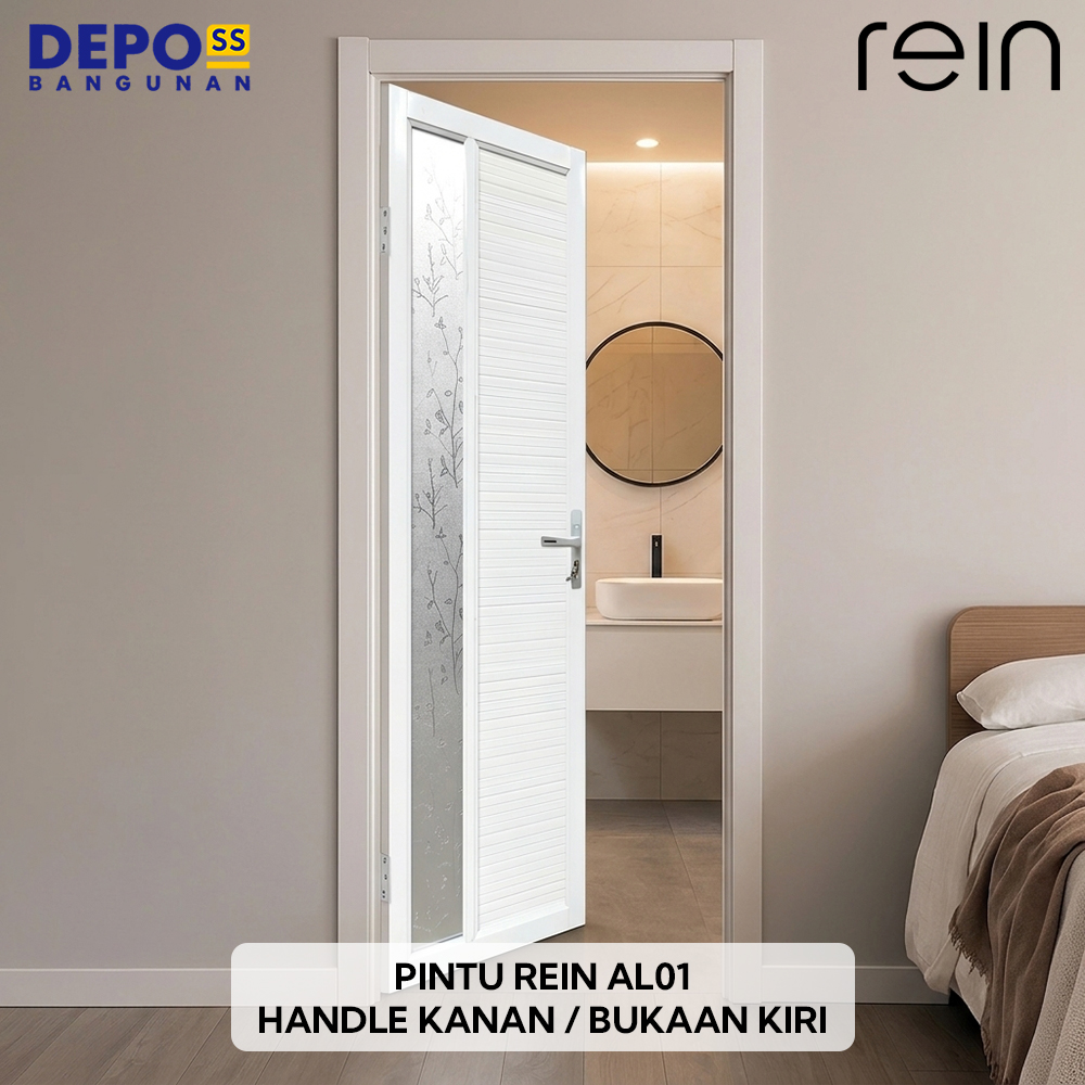 Pintu Kamar Mandi WC Toilet Rein AL01 Aluminium Kaca Putih Bukaan Kiri