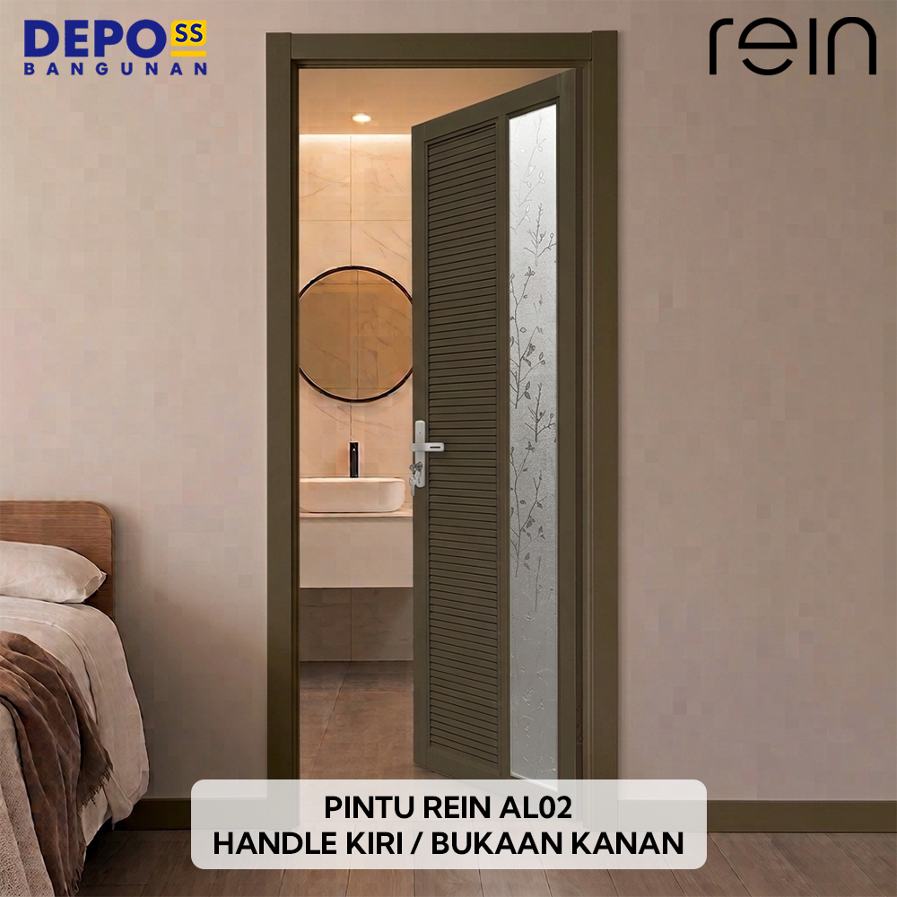 Pintu Kamar Mandi WC Toilet Rein AL02 Aluminium Kaca Coklat Bukaan Kanan