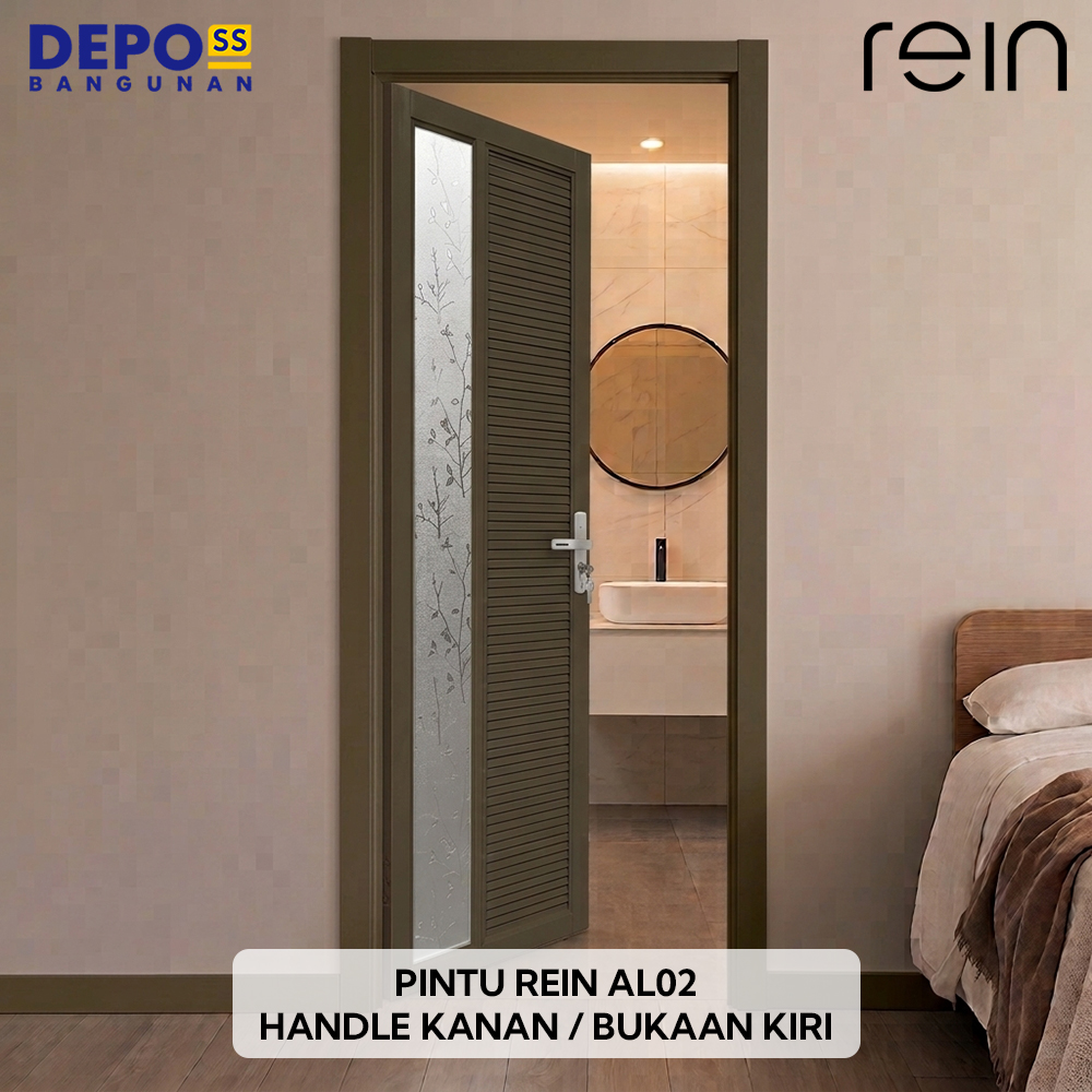 Pintu Kamar Mandi WC Toilet Rein AL02 Aluminium Kaca Coklat Bukaan Kiri