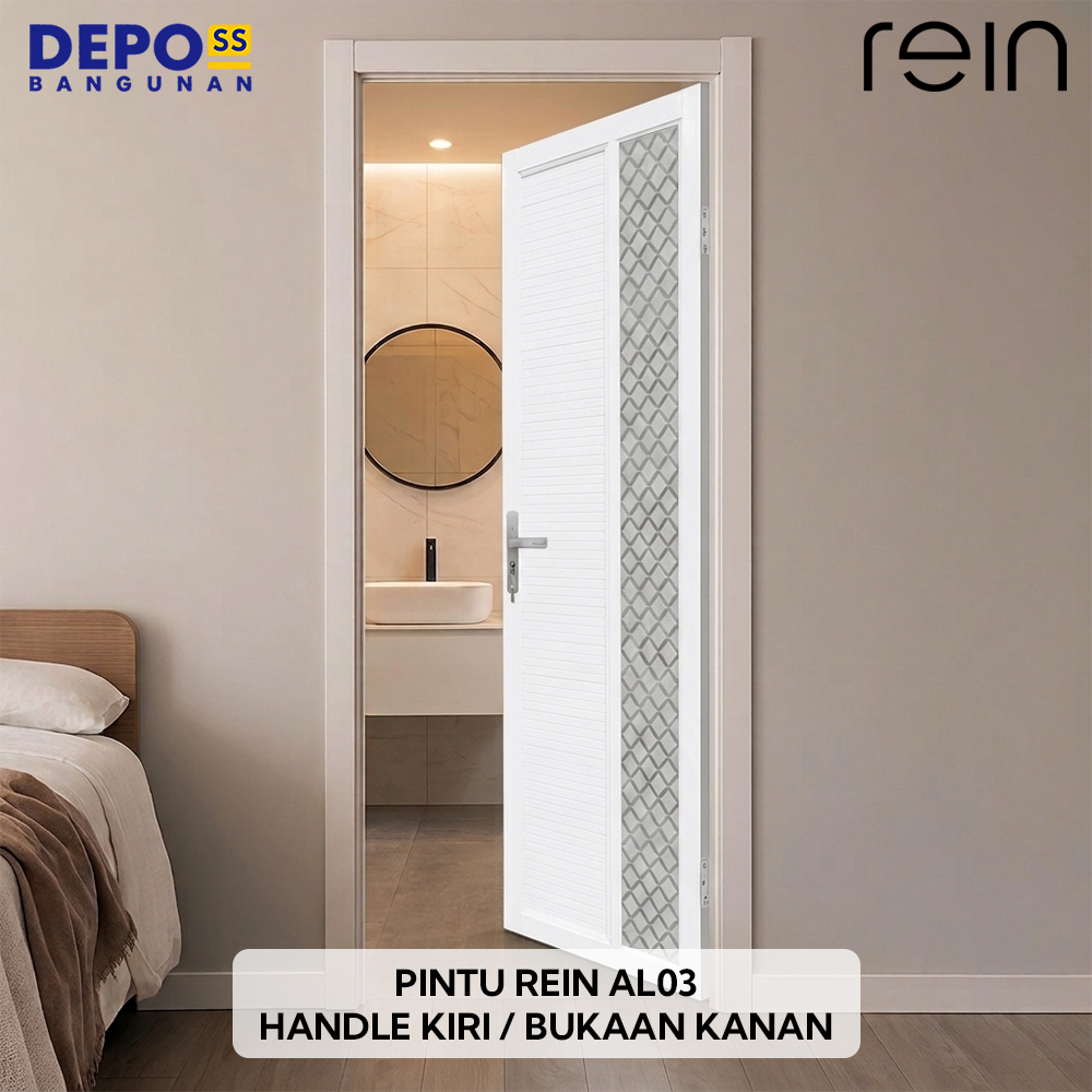 Pintu Kamar Mandi WC Toilet Rein AL03 Aluminium Kaca Putih Bukaan Kanan