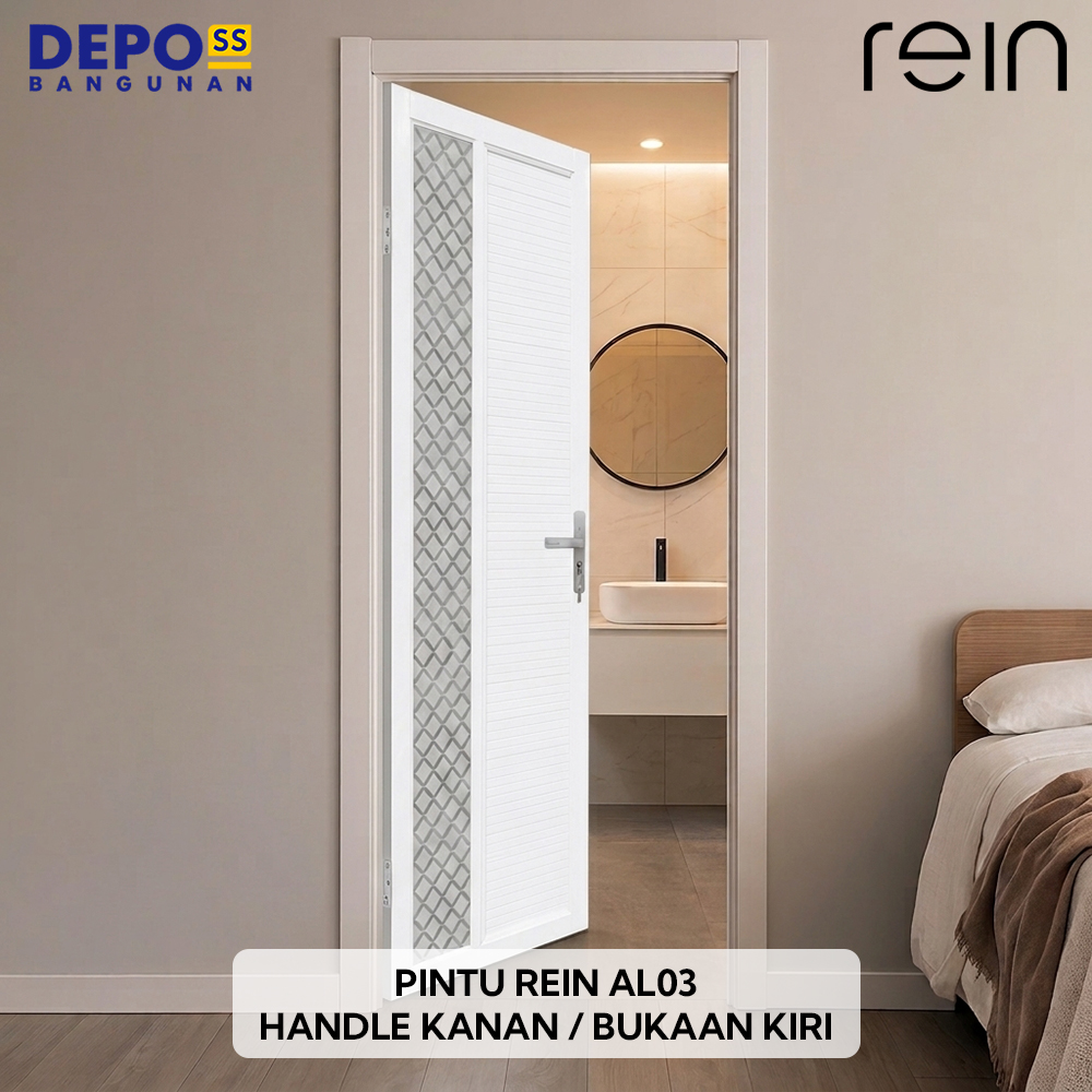 Pintu Kamar Mandi WC Toilet Rein AL03 Aluminium Kaca Putih Bukaan Kiri